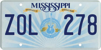 MS license plate ZOL278