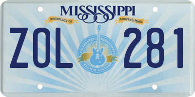 MS license plate ZOL281