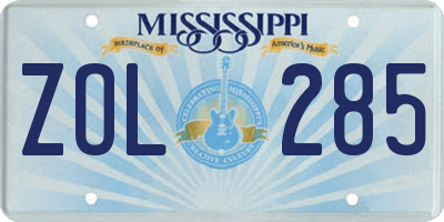 MS license plate ZOL285