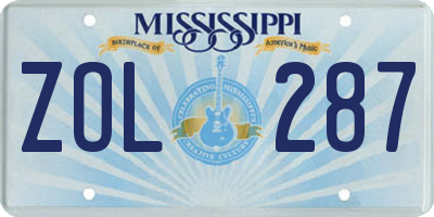 MS license plate ZOL287