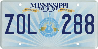 MS license plate ZOL288