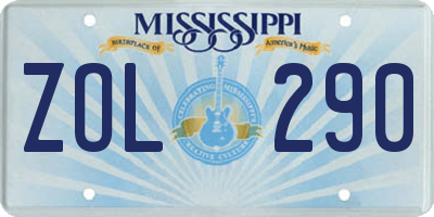MS license plate ZOL290