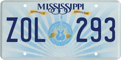 MS license plate ZOL293