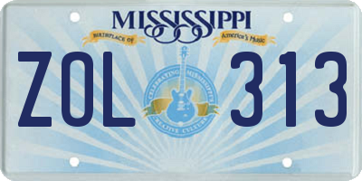 MS license plate ZOL313