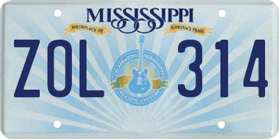 MS license plate ZOL314