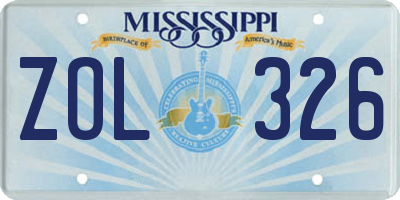 MS license plate ZOL326