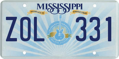 MS license plate ZOL331