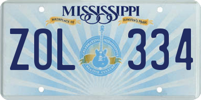 MS license plate ZOL334