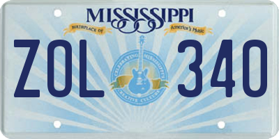 MS license plate ZOL340