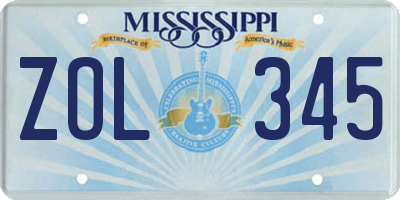 MS license plate ZOL345