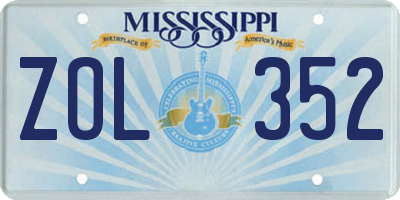 MS license plate ZOL352
