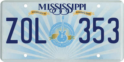 MS license plate ZOL353