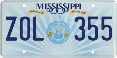 MS license plate ZOL355