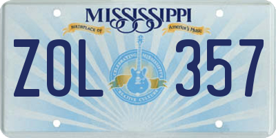 MS license plate ZOL357
