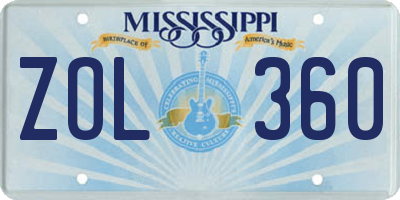 MS license plate ZOL360