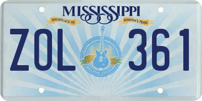MS license plate ZOL361