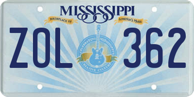 MS license plate ZOL362