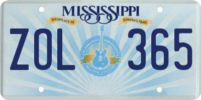 MS license plate ZOL365