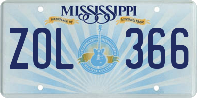 MS license plate ZOL366