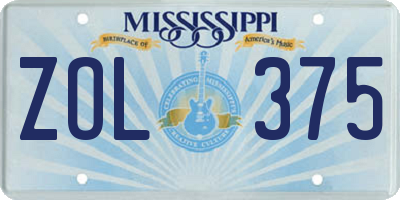 MS license plate ZOL375