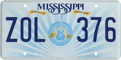 MS license plate ZOL376