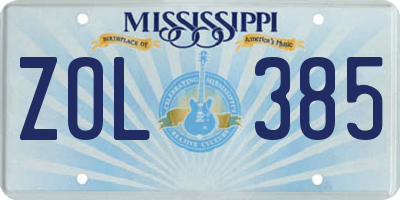 MS license plate ZOL385