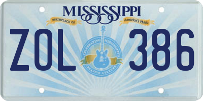 MS license plate ZOL386
