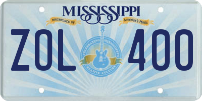 MS license plate ZOL400