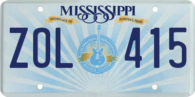 MS license plate ZOL415