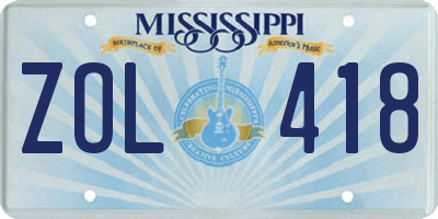 MS license plate ZOL418