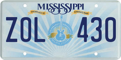 MS license plate ZOL430