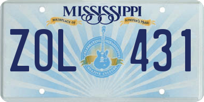 MS license plate ZOL431