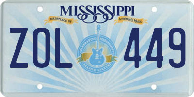MS license plate ZOL449