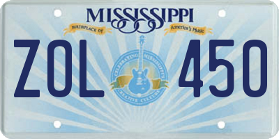 MS license plate ZOL450