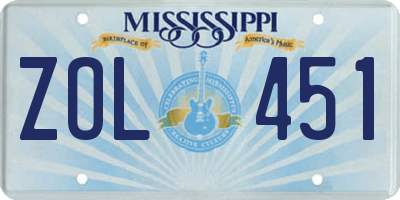 MS license plate ZOL451