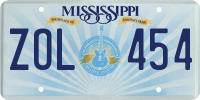 MS license plate ZOL454
