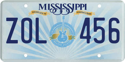MS license plate ZOL456