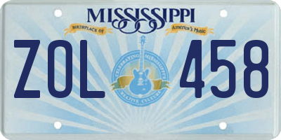 MS license plate ZOL458