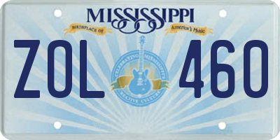 MS license plate ZOL460