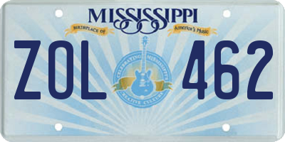 MS license plate ZOL462