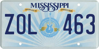 MS license plate ZOL463