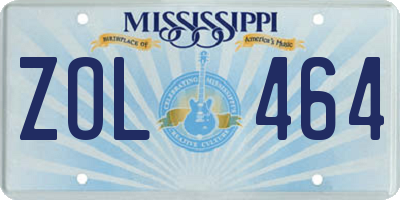MS license plate ZOL464