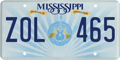 MS license plate ZOL465