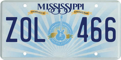 MS license plate ZOL466