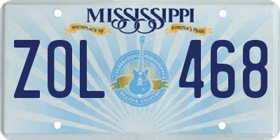 MS license plate ZOL468