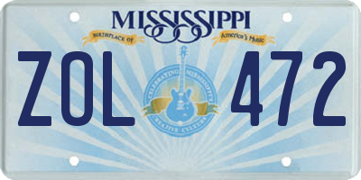 MS license plate ZOL472