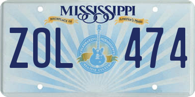 MS license plate ZOL474