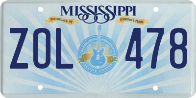 MS license plate ZOL478