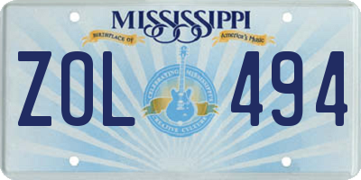 MS license plate ZOL494