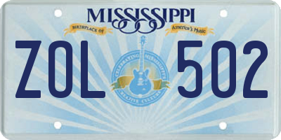 MS license plate ZOL502